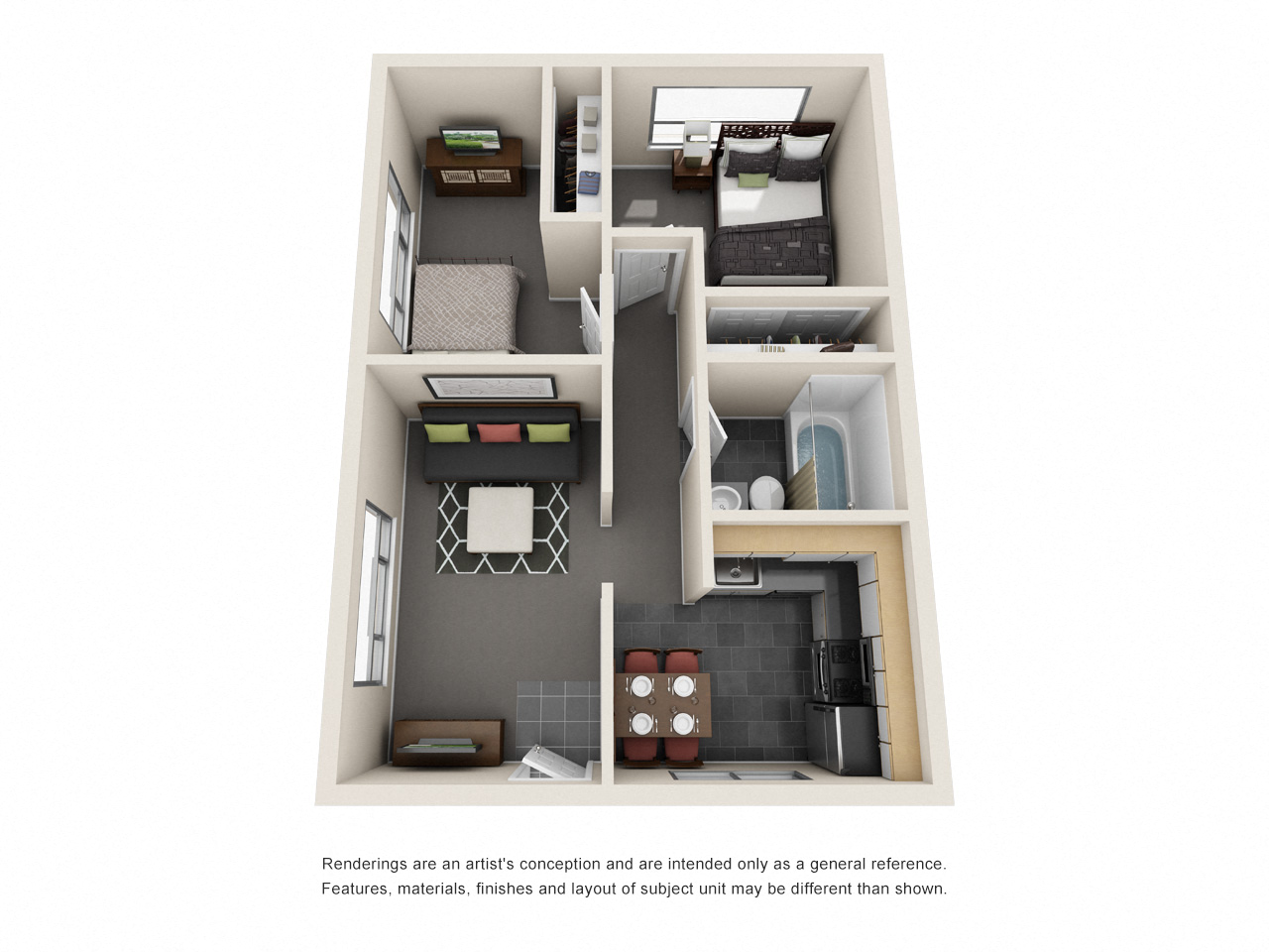 Floor plan for 2 beds, 1 bath, 800 sqft